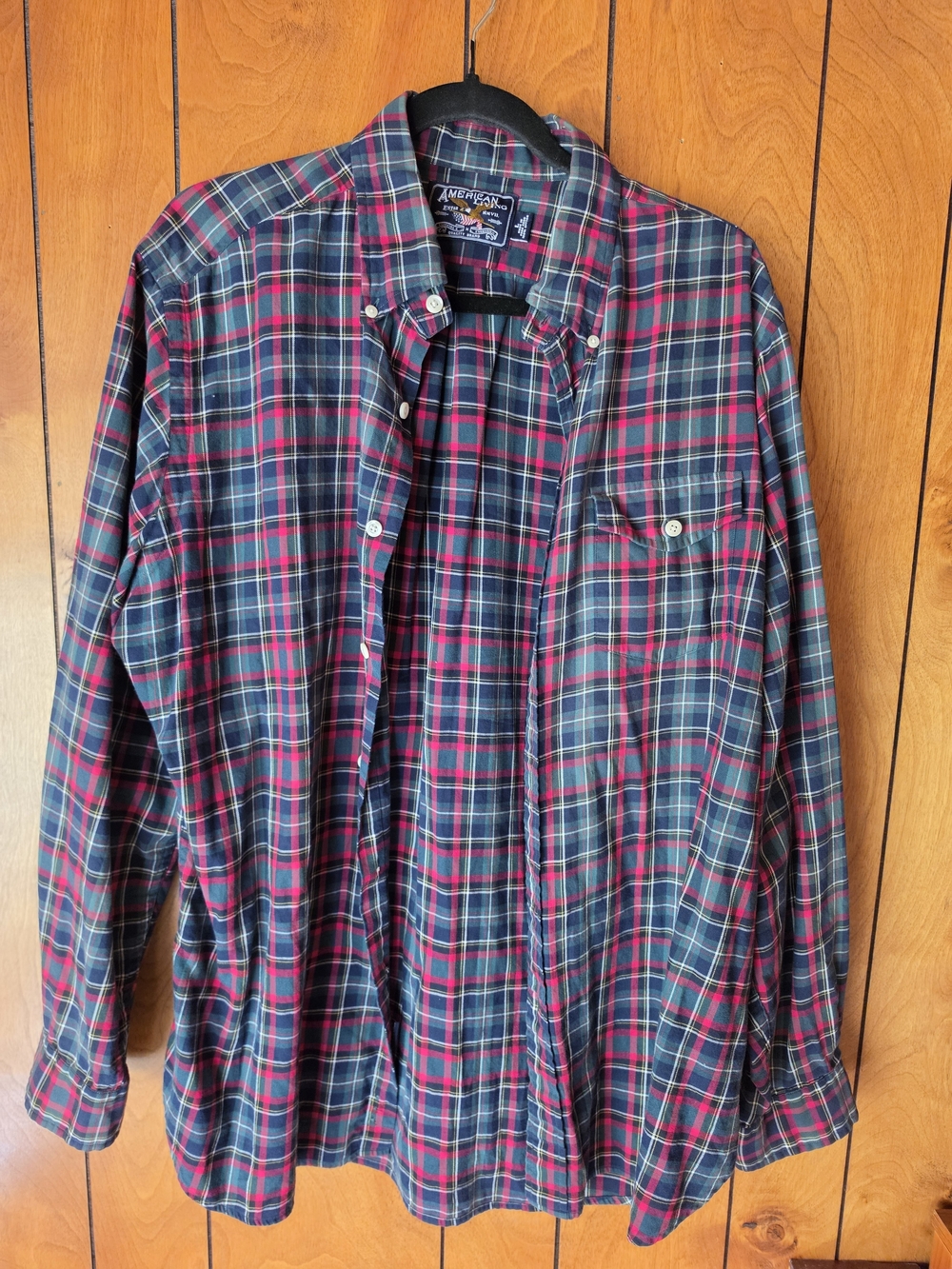 American Living Men’s Red & Navy Plaid Button-Down Shirt